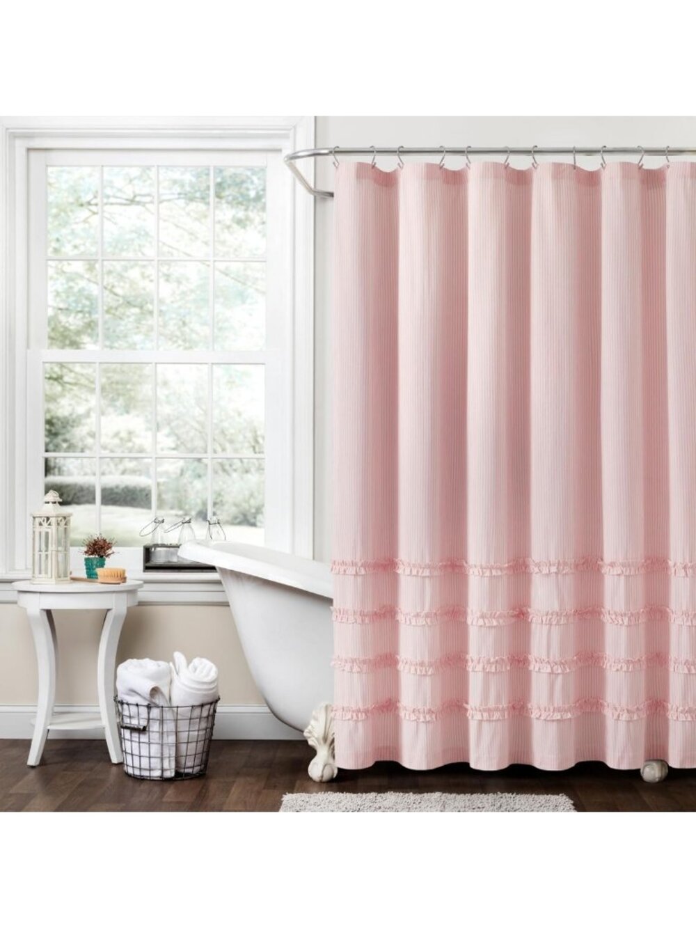 Vintage Stripe Yarn Dyed Cotton Shower Curtain, 72"x72", Pink, Bathroom Decor